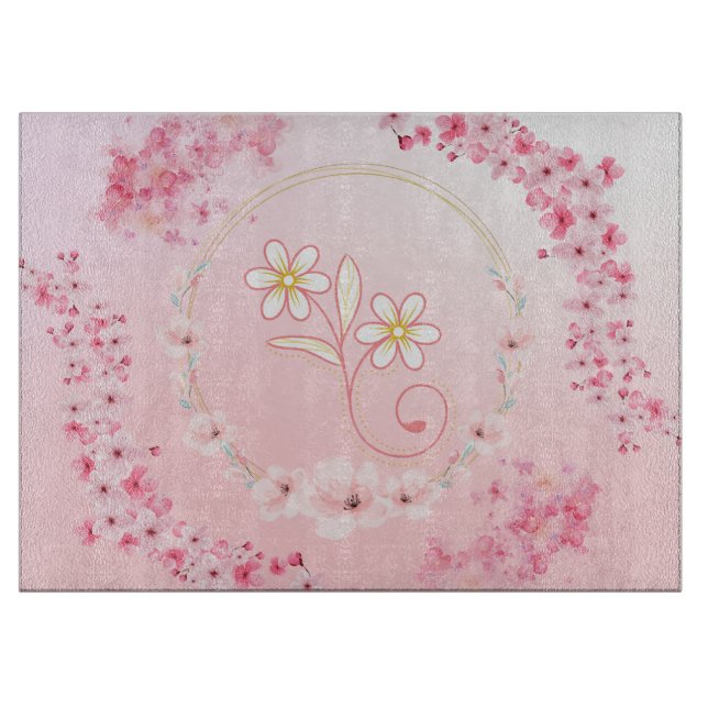 Pink Floral Art, Fresh Spring Bloom Design Cutting Board (Front)