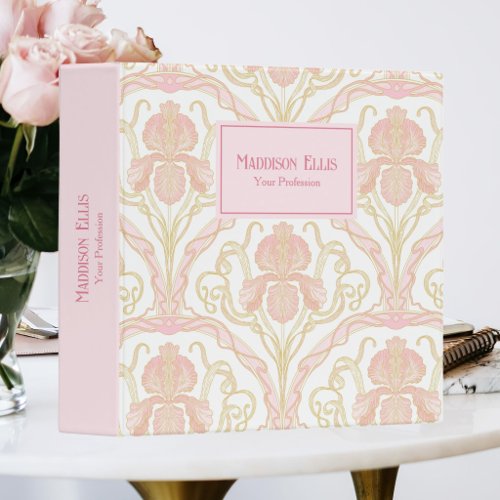 Pink Floral Art Nouveau Feminine Business Binder