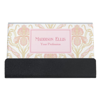 Pink Floral Art Nouveau Feminine Business Desk Business Card Holder