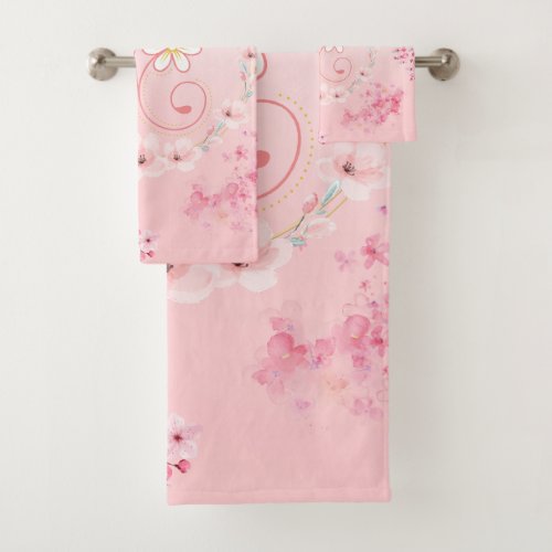 Pink Floral Art Spring Blessing Bath Towel Set
