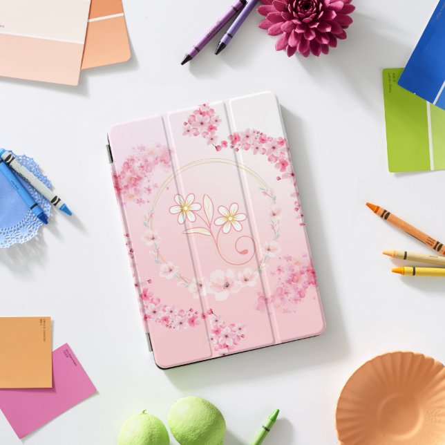 Pink Floral Art, Spring Blessing iPad Pro Cover (Desk)