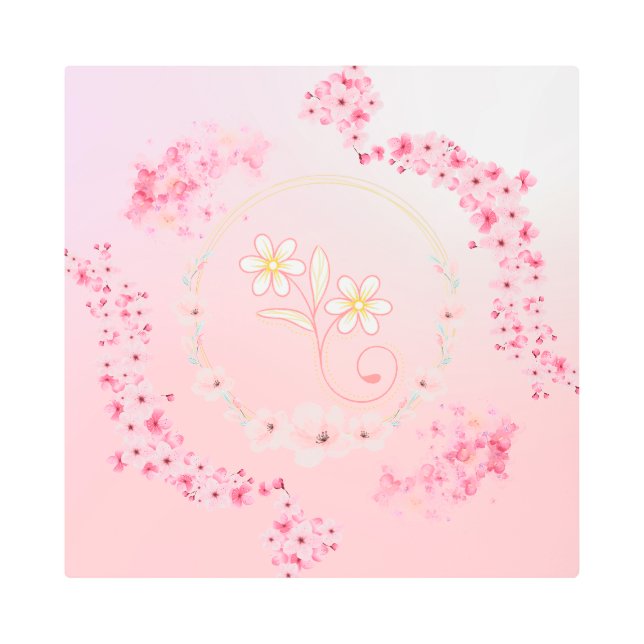 Pink Floral Art, Spring Blessing Metal Print (Front)