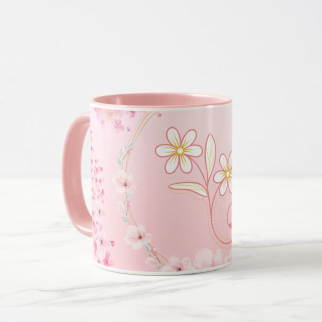 Pink Floral Art, Spring Blessing Mug (Front Left)