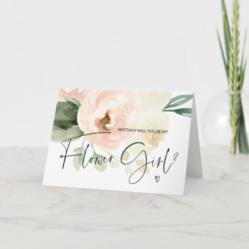 Pink Floral Ask Flower Girl Proposal Wedding Card