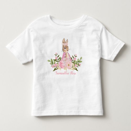 Pink Floral Baby Bunny Birthday Toddler T_Shirt