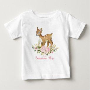 Pink Floral Baby Deer Birthday Toddler T-Shirt