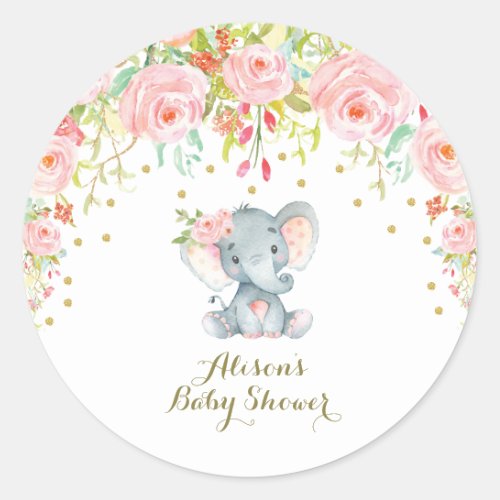 Pink Floral Baby Elephant Thank You Sticker Favors