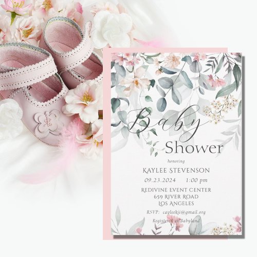 Pink Floral Baby Girl Baby Shower Invitation