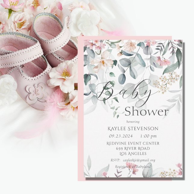 Pink Floral Baby Girl Baby Shower Invitation (Creator Uploaded)