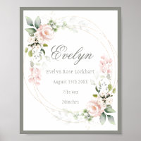 Pink Floral Baby Girl Birth Announcement Sign