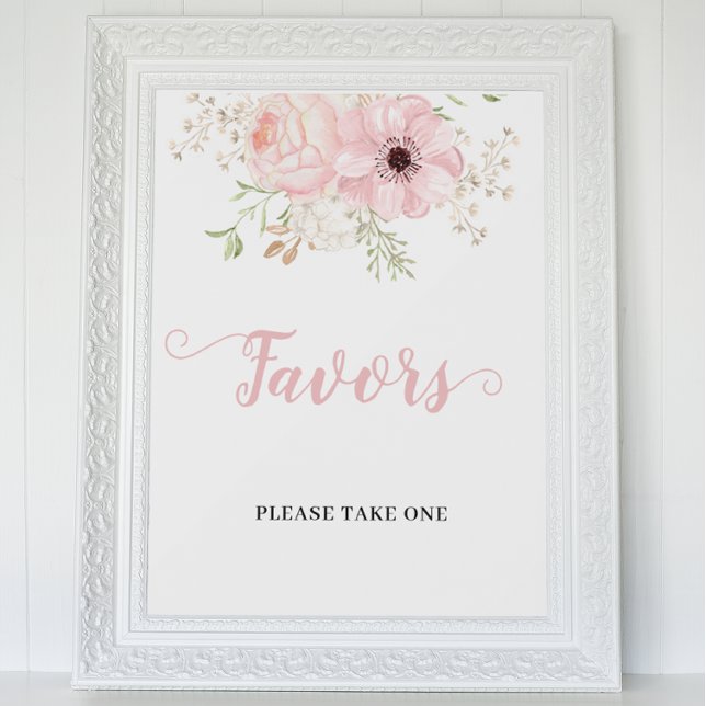 Pink Floral Baby Girl Favors Baby Shower Sign (Creator Uploaded)
