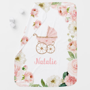 Pink Floral Baby Girl Personalized Blanket