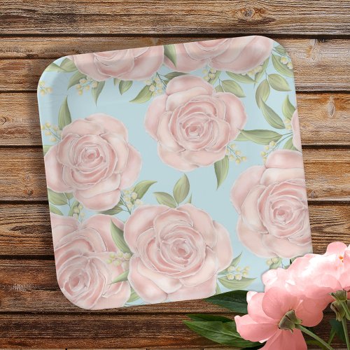 Pink Floral Baby Girl Shower Botanical Blush Rose Paper Plates