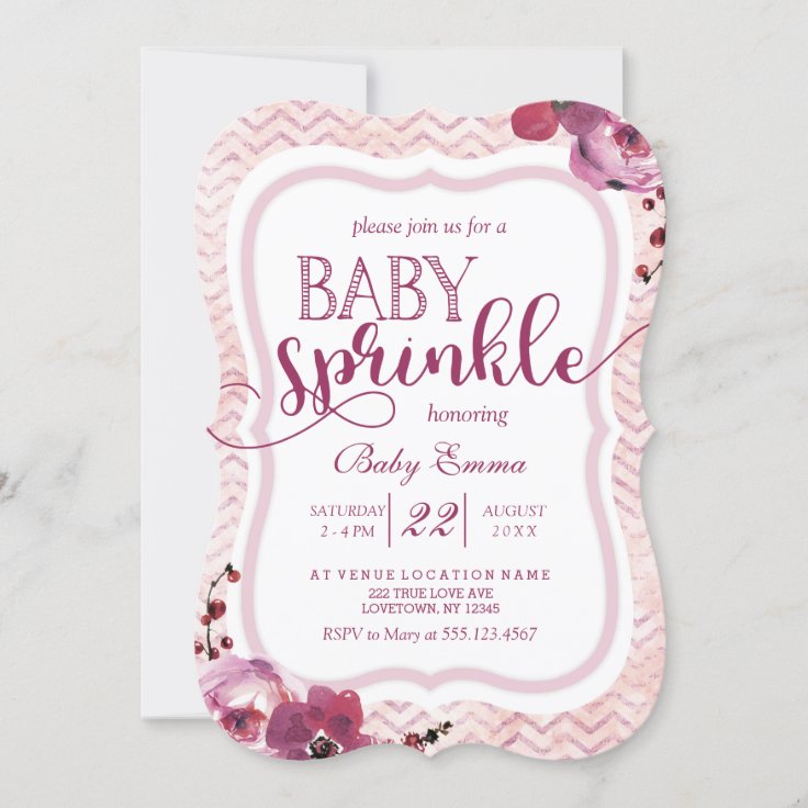 Pink Floral Baby Girl Sprinkle Shower Invitation Zazzle