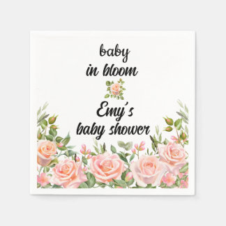 pink floral baby in bloom baby girl shower napkins