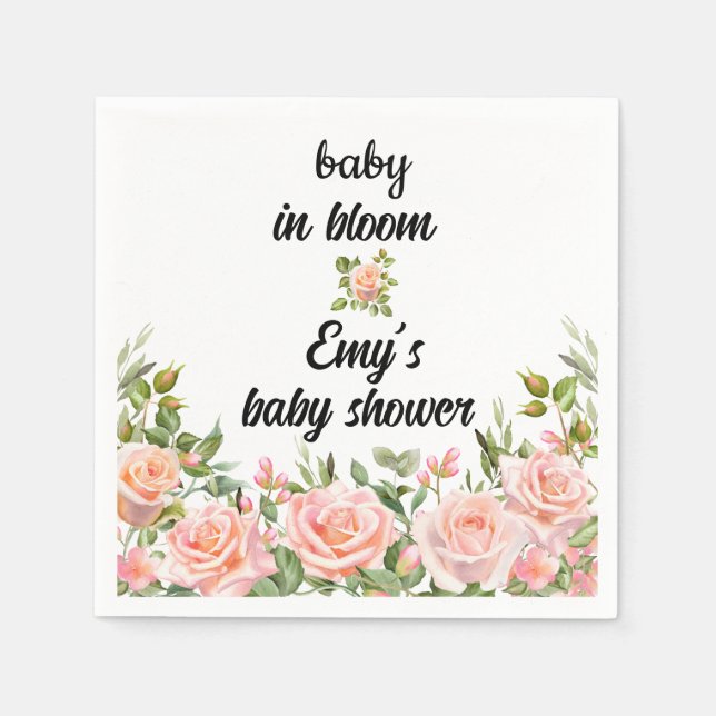 pink floral baby in bloom baby girl shower napkins (Front)