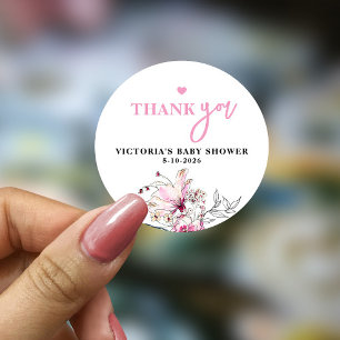 Pink Floral Baby in Bloom Baby Shower Classic Round Sticker
