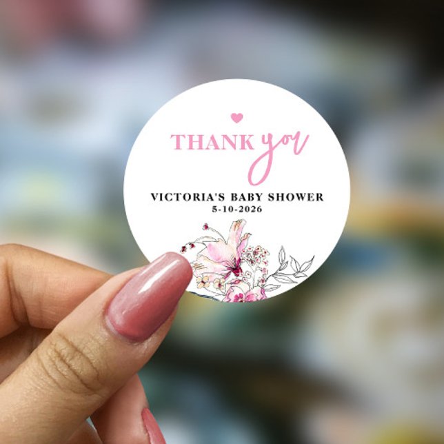 Pink Floral Baby in Bloom Baby Shower Classic Round Sticker (Creator Uploaded)