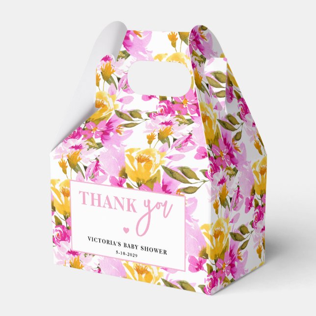 Pink Floral Baby in Bloom Baby Shower Favor Boxes (Front Side)