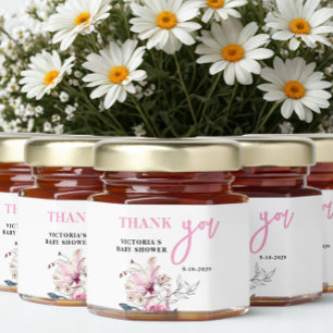 Pink Floral Baby in Bloom Baby Shower Honey Jar Favors