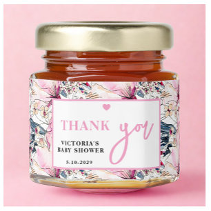 Pink Floral Baby in Bloom Baby Shower Honey Jar Favors
