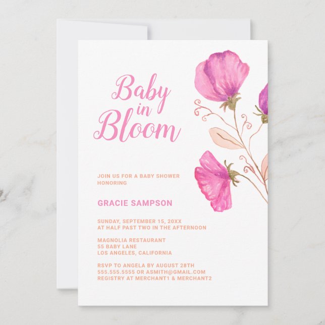 Pink Floral Baby in Bloom Baby Shower Invitation (Front)