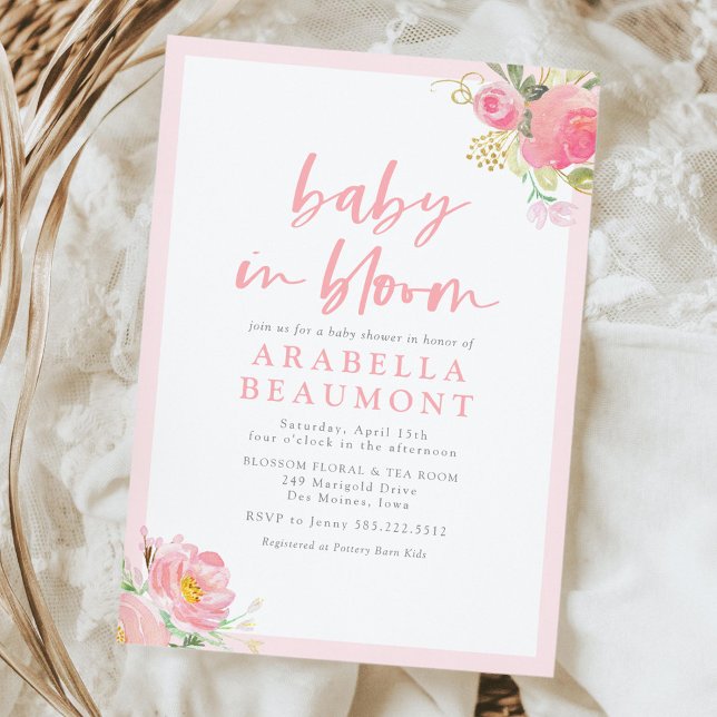Pink Floral Baby In Bloom Baby Shower Invitation (Creator Uploaded)