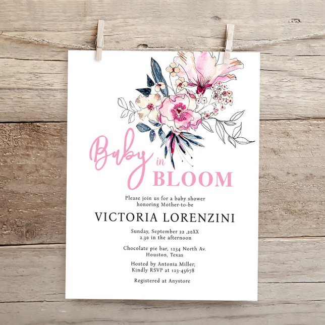 Pink Floral Baby in Bloom Baby Shower Invitation (Creator Uploaded)