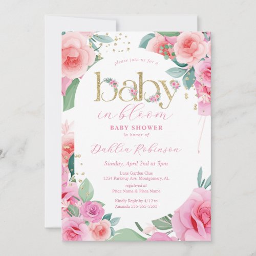 Pink Floral Baby in Bloom Baby Shower Invitation