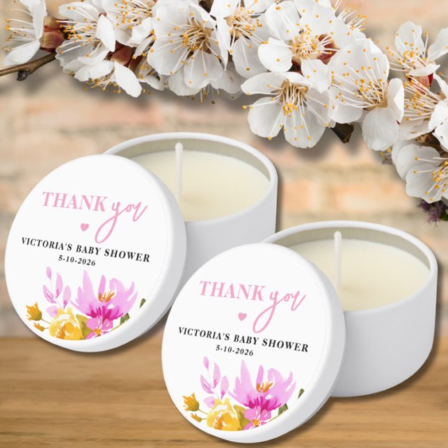 Pink Floral Baby in Bloom Baby Shower Mini Candle Favors (Creator Uploaded)