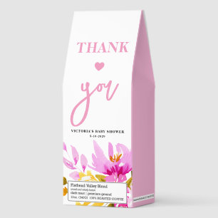 Pink Floral Baby in Bloom Baby Shower Roasted Coffee