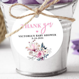 Pink Floral Baby in Bloom Baby Shower Scalloped Favor Tags