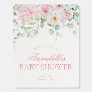 Pink Floral Baby in Bloom Baby Shower Welcome Sign