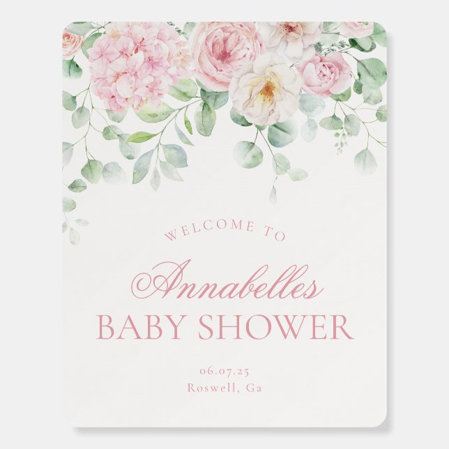 Pink Floral Baby in Bloom Baby Shower Welcome Sign (Front)