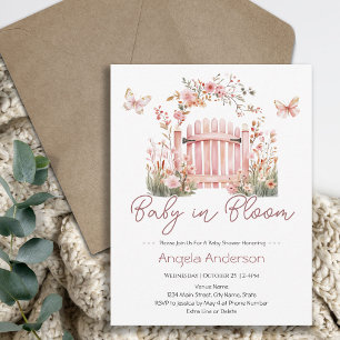 Pink Floral Baby in Bloom Butterfly Baby Shower Invitation
