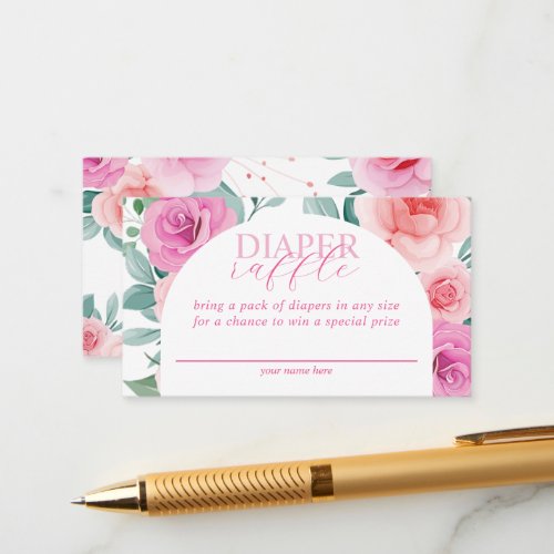 Pink Floral Baby in Bloom Diaper Raffle Enclosure Card