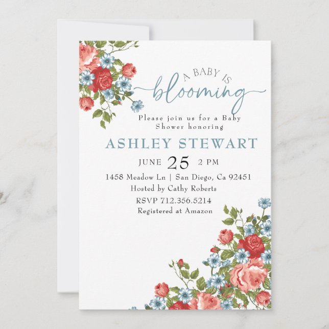  Pink Floral Baby in Bloom Girl Baby Shower  Invitation (Front)