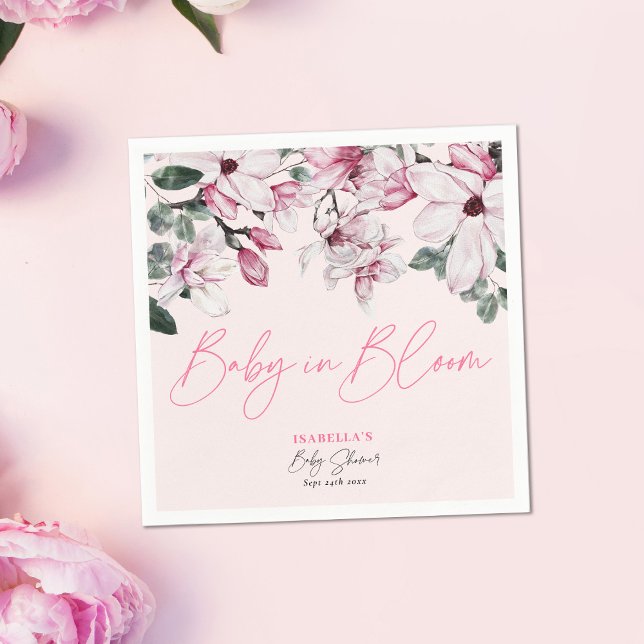Pink Floral Baby In Bloom Girl Baby Shower Napkins (Creator Uploaded)