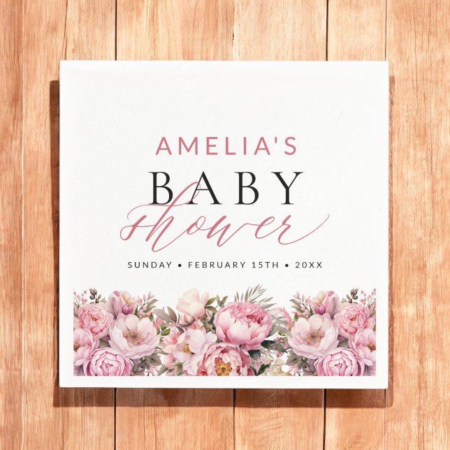 Pink Floral Baby In Bloom Girl Baby Shower Napkins (Creator Uploaded)
