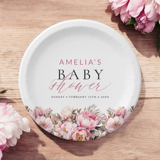 Pink Floral Baby In Bloom Girl Baby Shower Paper Plates (Creator Uploaded)