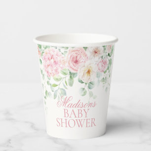 Pink Floral Baby in Bloom Hydrangea Baby Shower Paper Cups