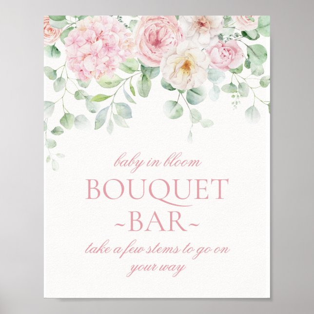 Pink Floral Baby in Bloom Hydrangea Bouquet Bar Poster (Front)