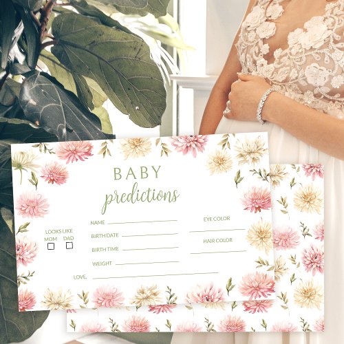 Pink floral baby in bloom shower predictions cards