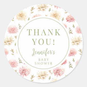 Pink floral baby in bloom thank you stickers