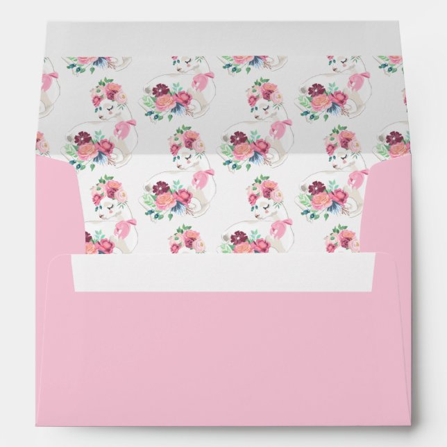 Pink Floral Baby Llama Alpaca Envelope (Back (Bottom))