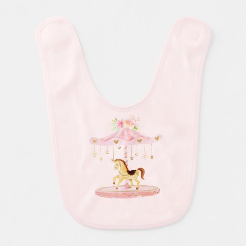 Pink Floral Baby Pony Carousel Baby Bib