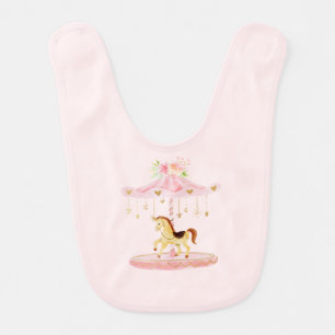 Pink Floral Baby Pony Carousel Bib