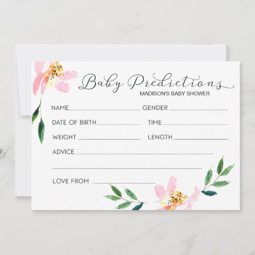 Pink Floral Baby Predictions Baby Shower Card