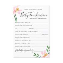 Pink Floral Baby Predictions Baby Shower Game Card