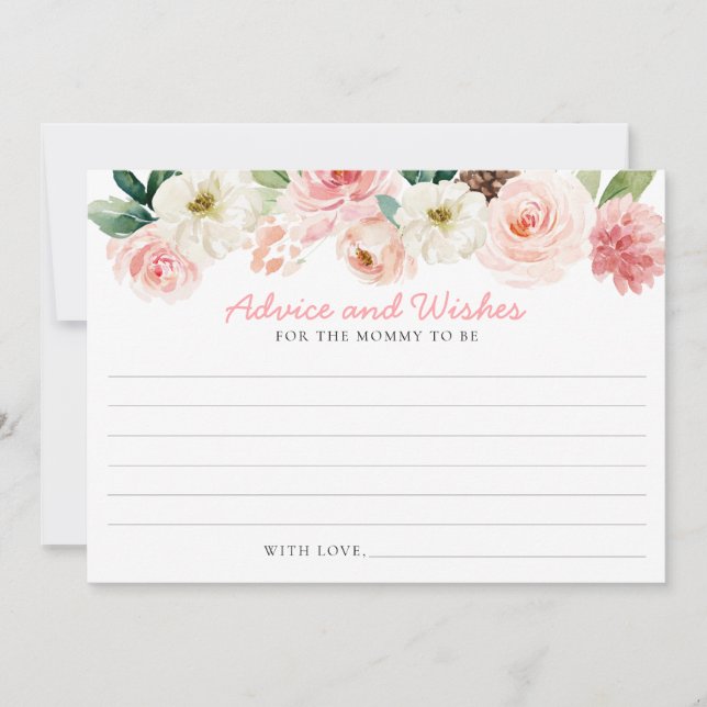 Pink Floral Baby Shower Advice and Wishes Card (Front)
